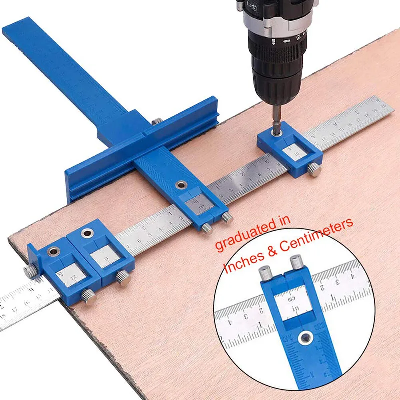 Cabinet Hardware Jig Adjustable Punch Locator Tool Drill Guide Template Wood Drilling Dowelling for Installation Woodworking