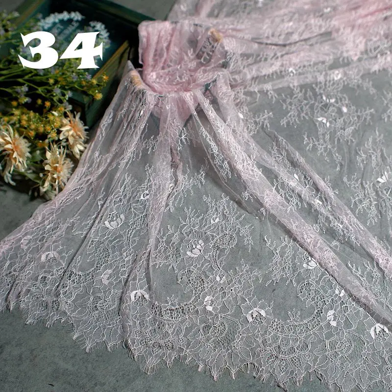 French eyelashes lace fabric wedding dress skirt lengthened stitching lace accessories soft black and white pink purple