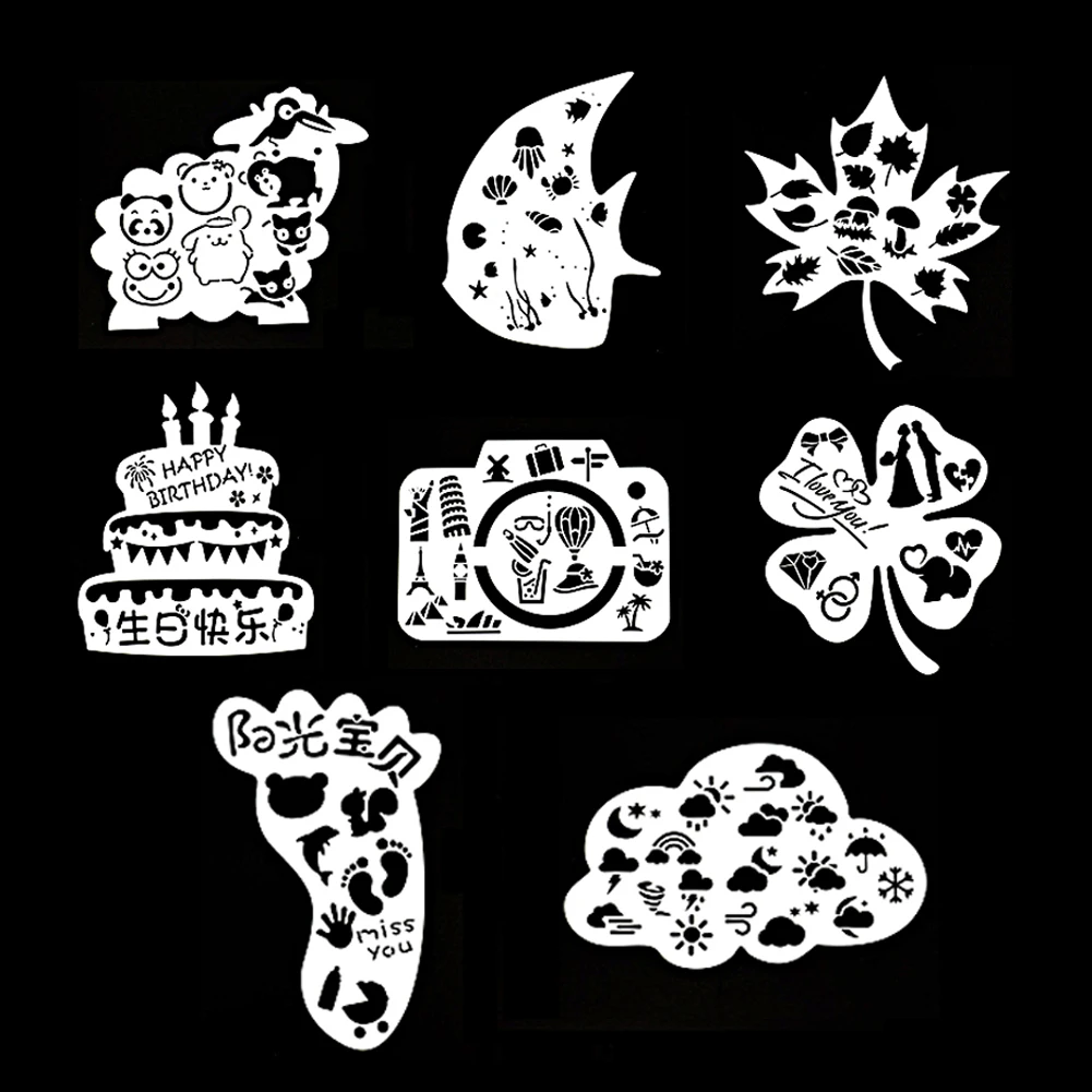 8 Pattern Painting Stencils Scrapbook Embossing Coloring Decorative Template DIY Photo Album Diary Journal Cake Decor Template