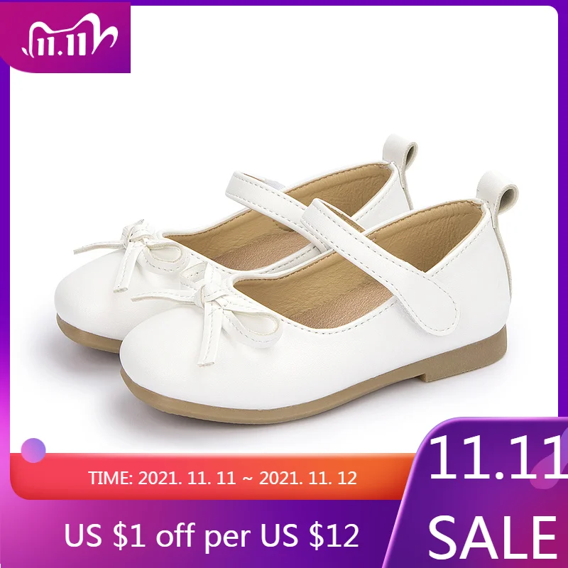 Princess Kids Leather Shoes Girls Flower Casual Children  Girls Shoes Bow-knot Non-slip Rubber Sole Girls Children's Shoes Flats