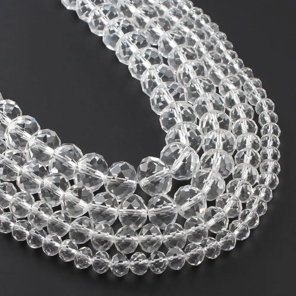 4/6/8/10/12mm Faceted Clear Glass Crystal Rondell Beads Loose Spacer Beads for Accessories Jewellery Making 15\'\'/Strand