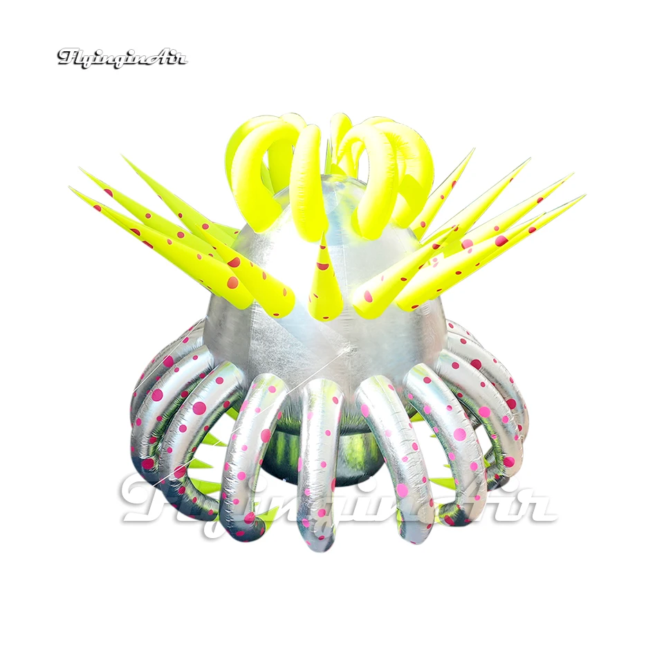 Customized Inflatable Alien Plant Model 6m Silvery Blow Up Strange Flower Balloon For Concert And Natural Museum Decoration