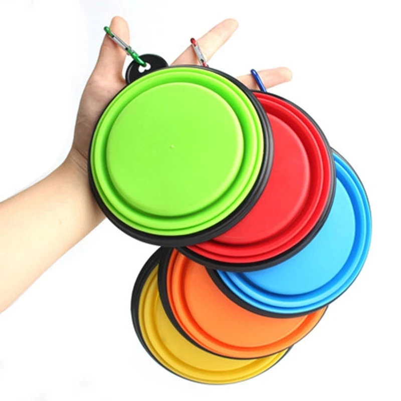 Collapsible Silicone Bowl for Pet Dog, Outdoor Travel, Portable Puppy Food Container, Feeder Dish with Carabiner, Camping