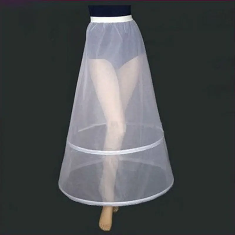 Womens Bridal 2 Hoops A-Line Ankle-Length Full Slip Petticoat One-Layer Elastic Empire Waist Wedding Dress Crinoline Underskirt