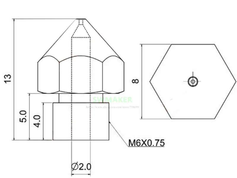 2 pièces CR-10S PRO buse en laiton M6 * 0.75 filetage, haute qualité Creality CR-10S PRO 3D pièces d'imprimante