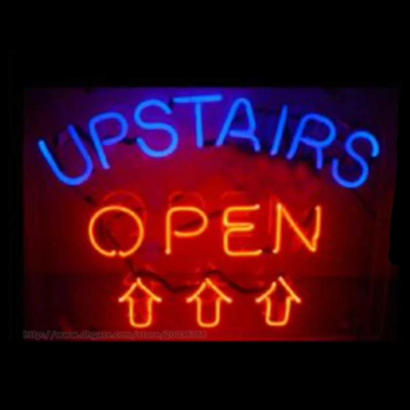 Upstairs Open Arrows Direction Neon Light Sign Custom Handmade Real Glass Tube  Bar Store Room Decoration Display Lamp 27