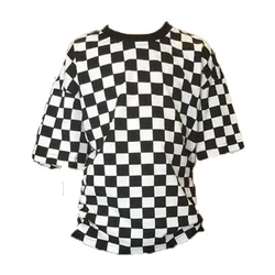 Children's summer short-sleeved boy T-shirt fashion black and white plaid stitching children's T-shirt casual soft boy clothes
