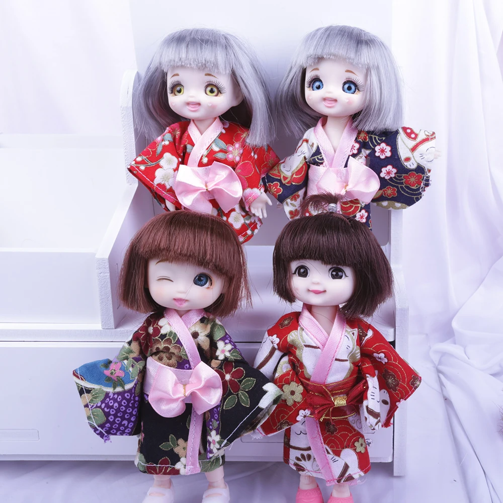 Cute Face 17cm Kimono BJD Doll 13 Movable Jointed DIY Bjd Dolls with  Kimono Toy Naughty BJD Round Face DIY Toy Gift for Girls