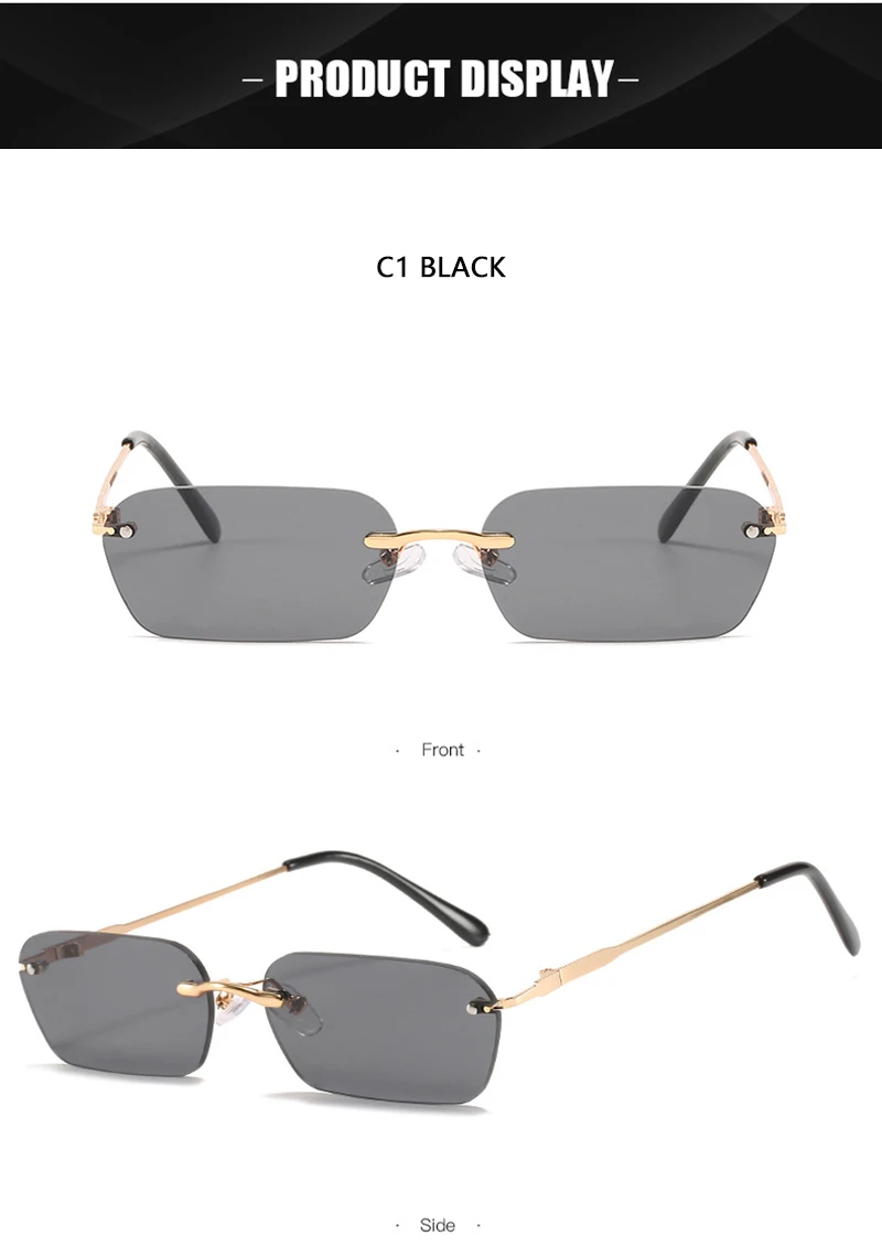 Mode Randlose Sonnenbrille Männer Frauen Klassische Leichte Sonnenbrille Für Männliche Luxus Rechteck Rahmenlose Brillen UV400 – Detail 8