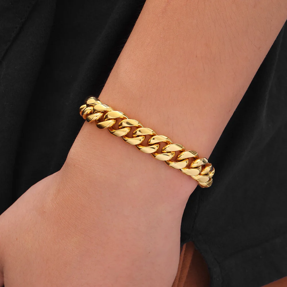 

10 PCS Wholesale 7MM Curb Cuban Link Bracelet Gold Color Stainless Steel Hip Hop Bracelet & Bangle Cool for Women 7inch 8inch