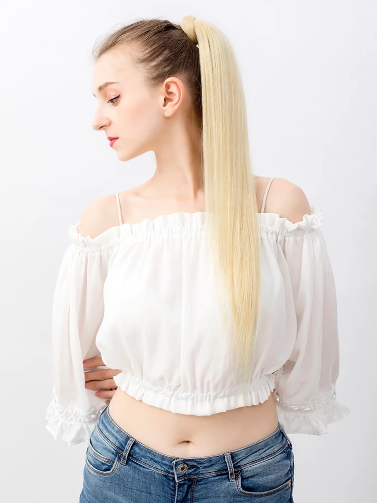 Doreen cheveux européens Machine faite Remy 100% cheveux humains naturels Extensions de queue de cheval longue pouces queue de poney postiches 14 à 26 100g