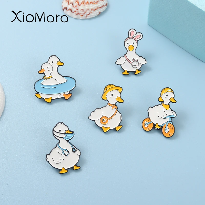 Lovely Duck Ride Bike Enamel Pins Swimming Laps Stethoscope Doctor Brooches Clothes Hat Backpack Pin Badge Jewelry Gift Friend