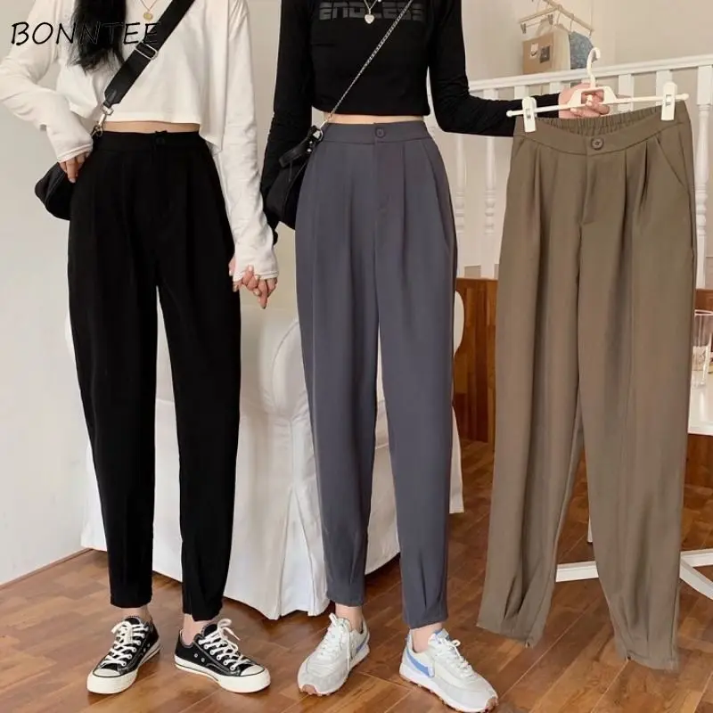 Harem Pants Women Leisure Friends Autumn Basic High Waist Korean Style Classy Design Pure Simple Teenagers Ins Ankle-length Cozy