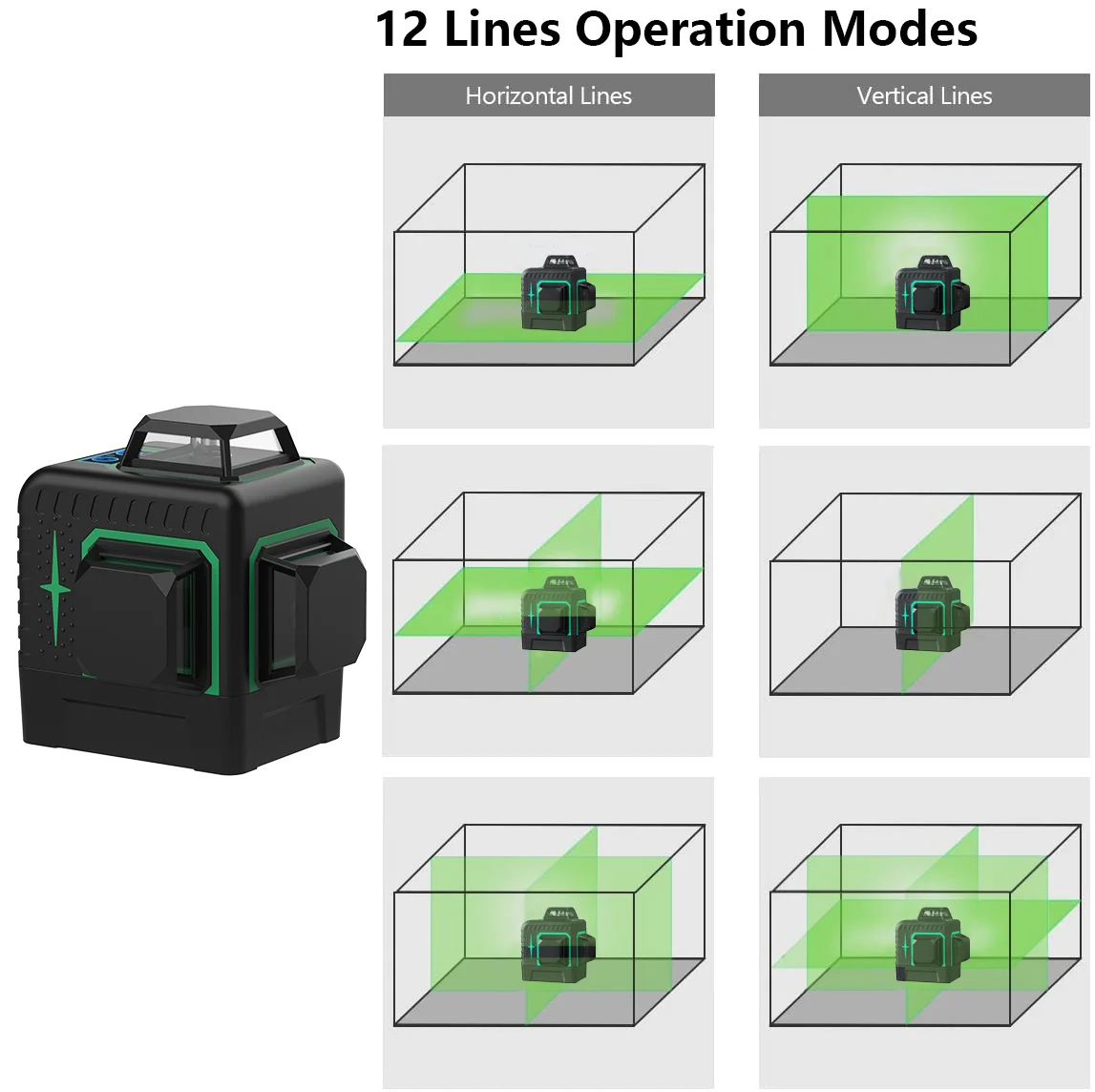 12 Lines 3D Green Laser Level Horizontal And Vertical Cross Lines Indoors and Outdoors Mini Laser Level