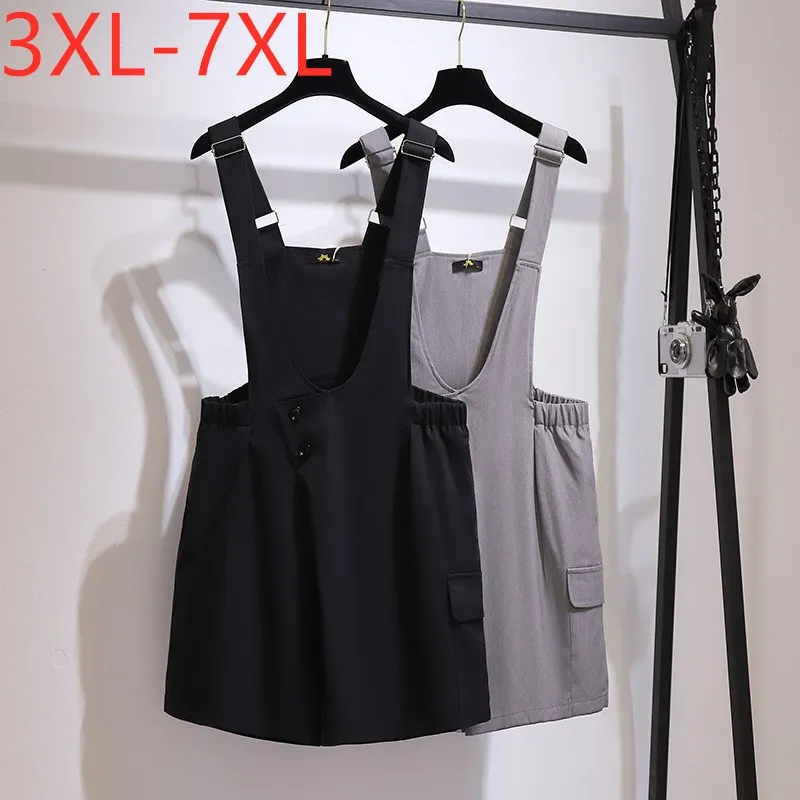 New 2021 Ladies Summer Plus Size Women Clothing Short Jumpsuits Rompers For Women Large Casual Black Gray Pocket Jumpsuits -