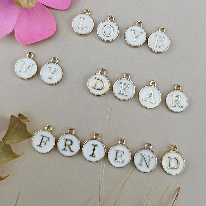 10pcs 26 Alphabet Double Face Enamel Charms Gold Color Letters Pendants Fit Keychain Jewelry Making Handmade 12*14mm