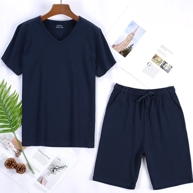 Conjunto de pijamas de algodón 95% para hombre, pantalones cortos de verano, traje de dos piezas, ropa de dormir, pantalones cortos de manga, 4xl