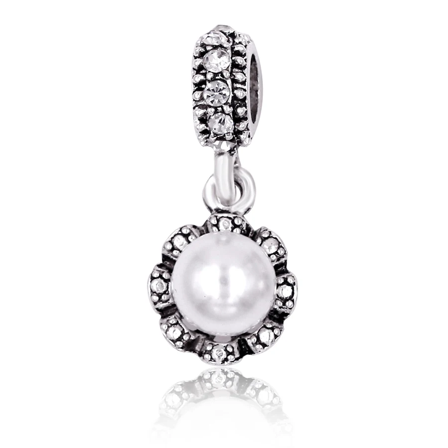 DINGLLY 2pcs White Pearl Charm  color Beaded Fit Brands Bracelet Bangle Women Girl DIY Original Necklace Jewelry gift