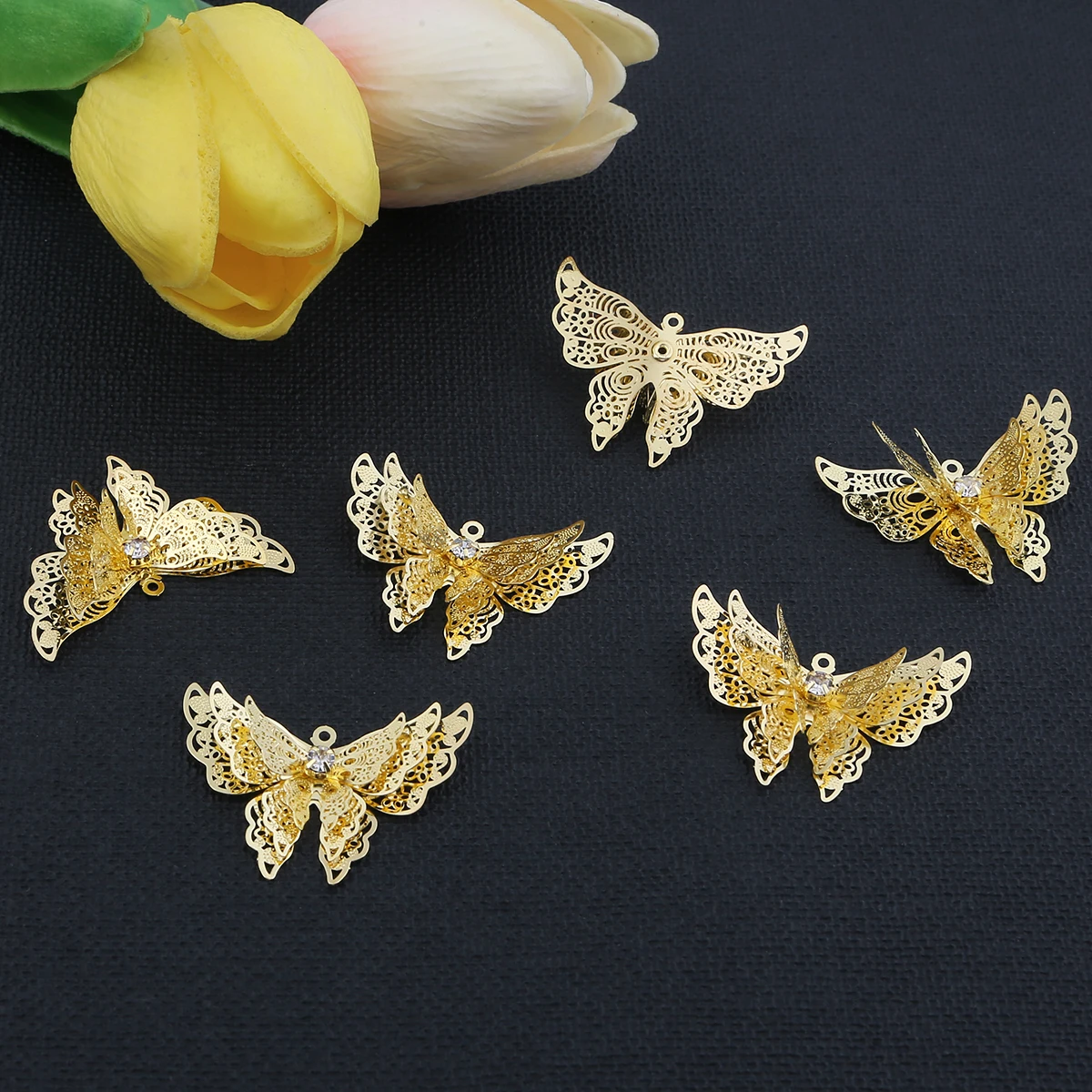 1PCS 25mmx35mm Metal Alloy Butterfly Filigree Wraps Connectors Charm DIY Jewelry Accessories Findings Supplies For Jewelry