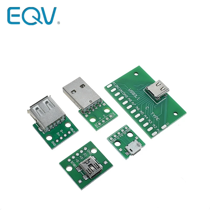 5PCS USB Male Connector / MINI MICRO USB to DIP Adapter female connector 2.54 Connector B Type-C USB2.0 3.0 Female PCB Converter