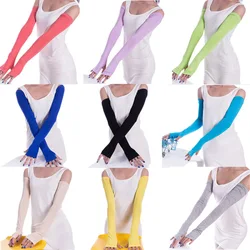52cm Summer Women Thin Solid Modal Cotton Elasticity Cycling Drive Outdoor Sports Sun Protection Long Half-Finger Sleeve Gloves