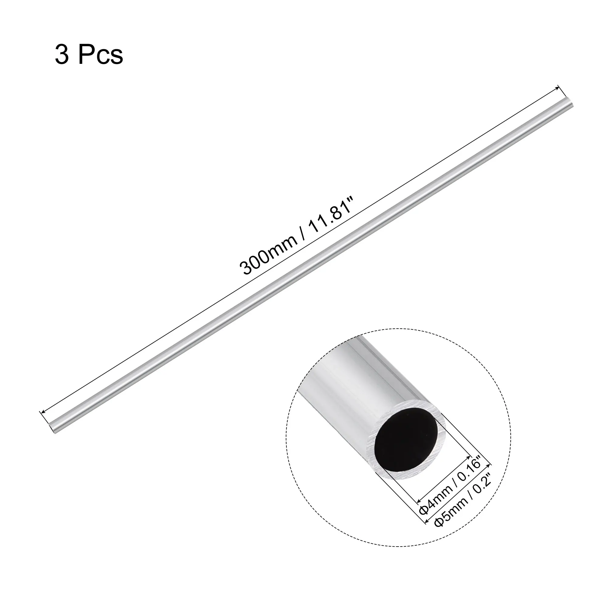 

Uxcell 3 Pcs 6063 Aluminum Round Tube 300mm long seamless Straight Tube Tubing Pipe OD 5mm Inner Dia 4mm