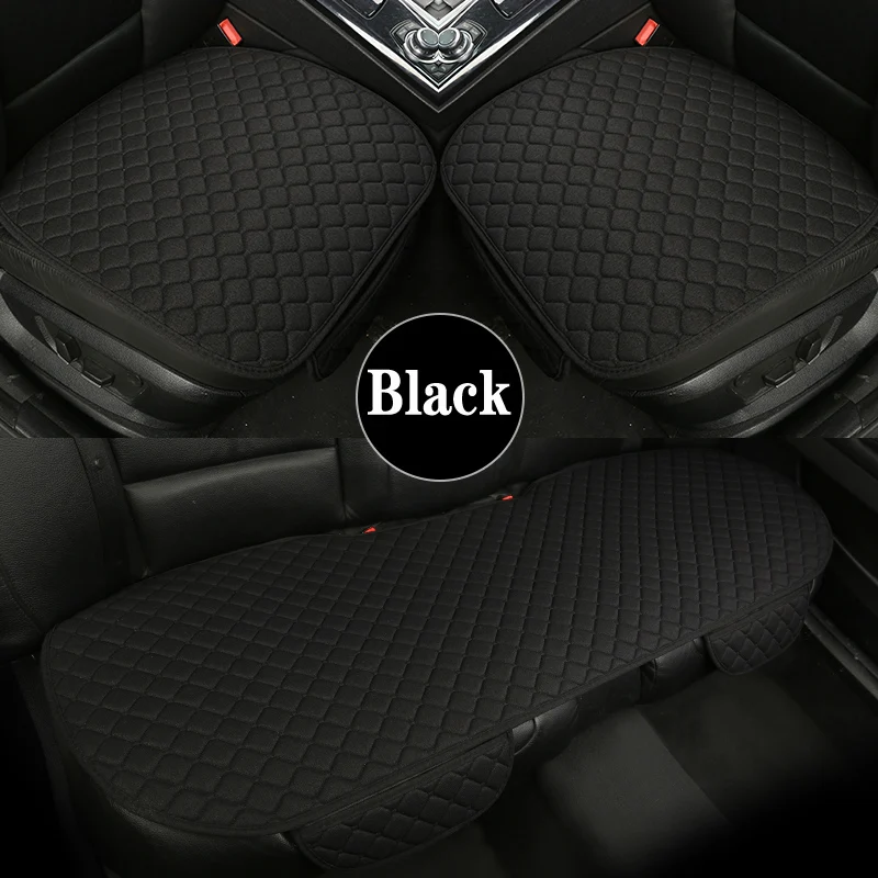 New Black Flax Car Seat Cover Four Seasons Universal Front Rear Back Backrest Auto Chair Seat Cushion Protector Pad