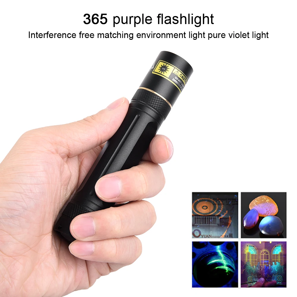 Anjoet UV Flashlight LED 365nm Ultra Violet Ultraviolet Invisible Torch for Pets Stain Hunting Marker Use 18650 battery