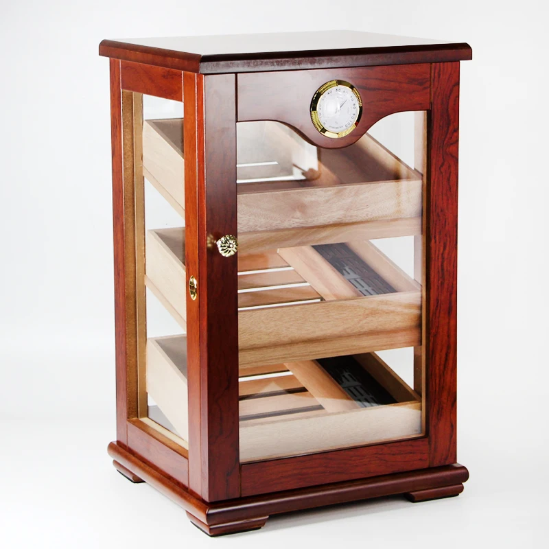 Three layer cigar humidification and moisturizing cabinet: cedar solid wood three-dimensional glass face visible cigar display b