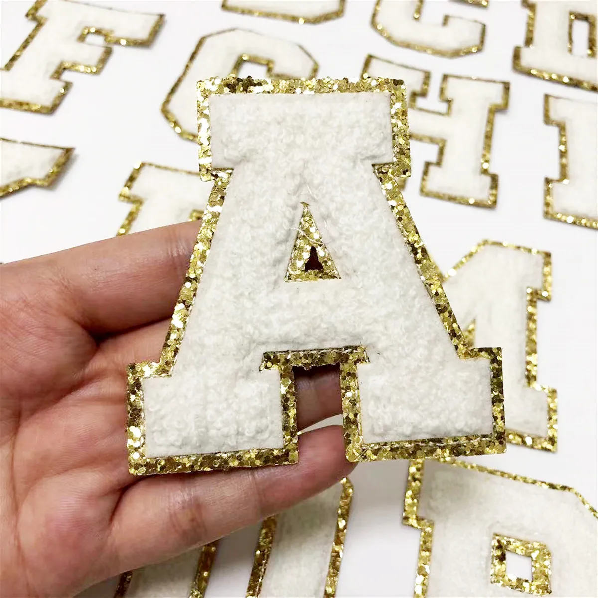 26 Pcs A-Z White Towel English Letter Patches for Clothes Embroidery Appliques Iron on/Sew On DIY Name Patch Applique Decor Set