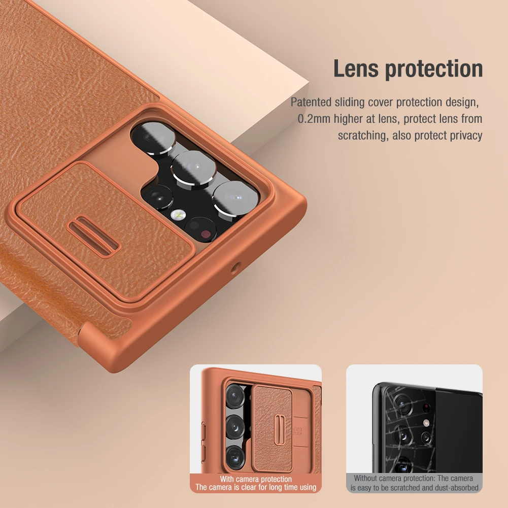 NILLKIN Qin Case for Samsung Galaxy S22 S23 Ultra Plus 5G Case Camshield PU Flip Leather Card Slot Back Cover Case for SM S22