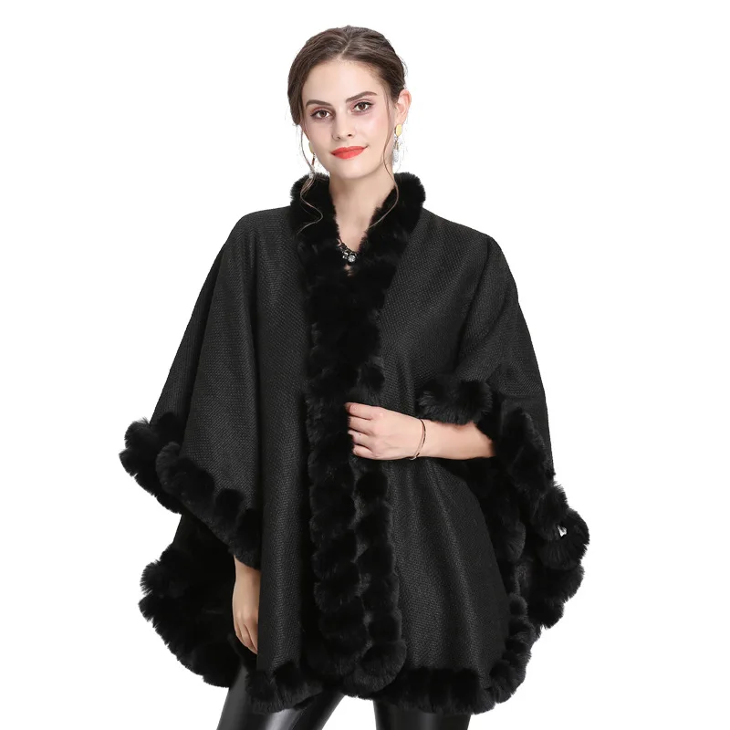 SWYIVY-Poncho cape en fourrure de renard pour femme, grand col en gel, pardessus en cachemire tricoté Everak, robe de soirée en fourrure, châle enveloppant, nouvelle mode, hiver