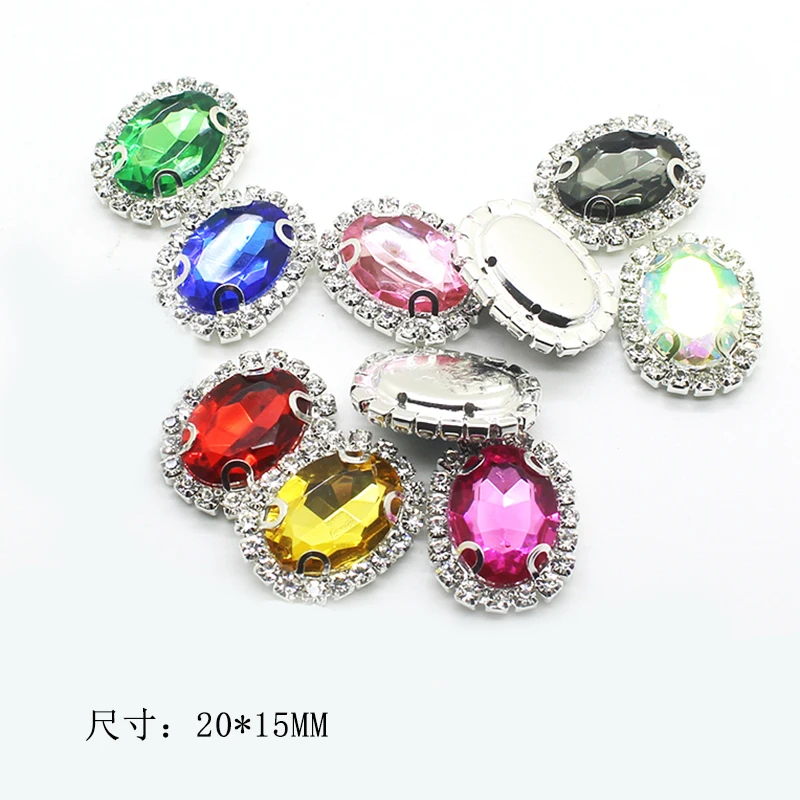 New10pcs Flashing Diamond Oval Clothing Wedding Decoration Accessories Gemstone Crystal Buckle DIY Handmade Hand Sewing Diamonds