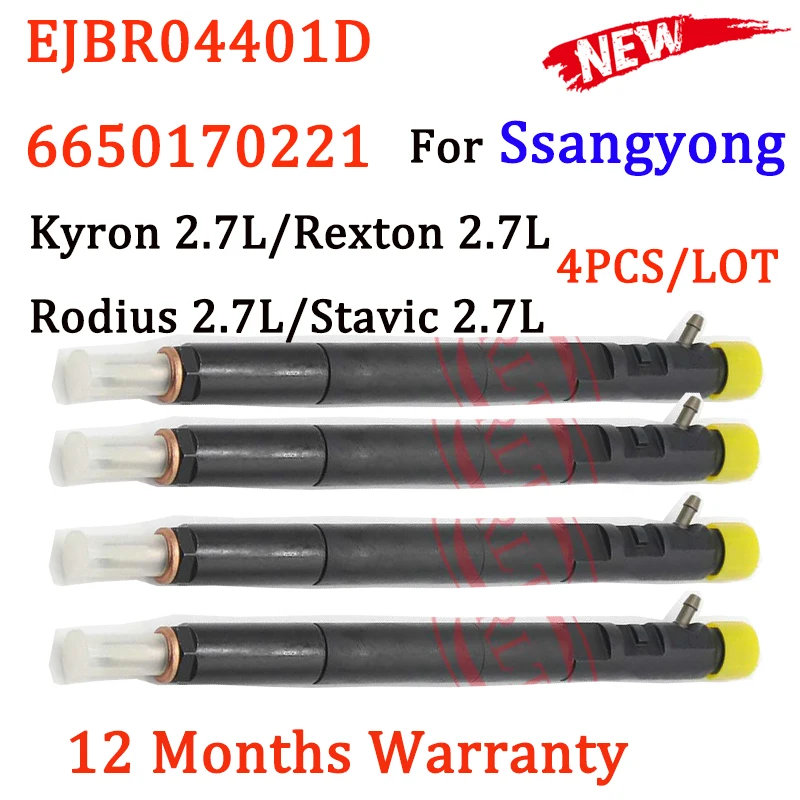 ORLTL 4PCS Nozzle A6650170221 Common Rail Injector EJBR04401D Diesel Sprayer 6650170221 EJBR04401Z For SSANGYONG Rexton 2.7L