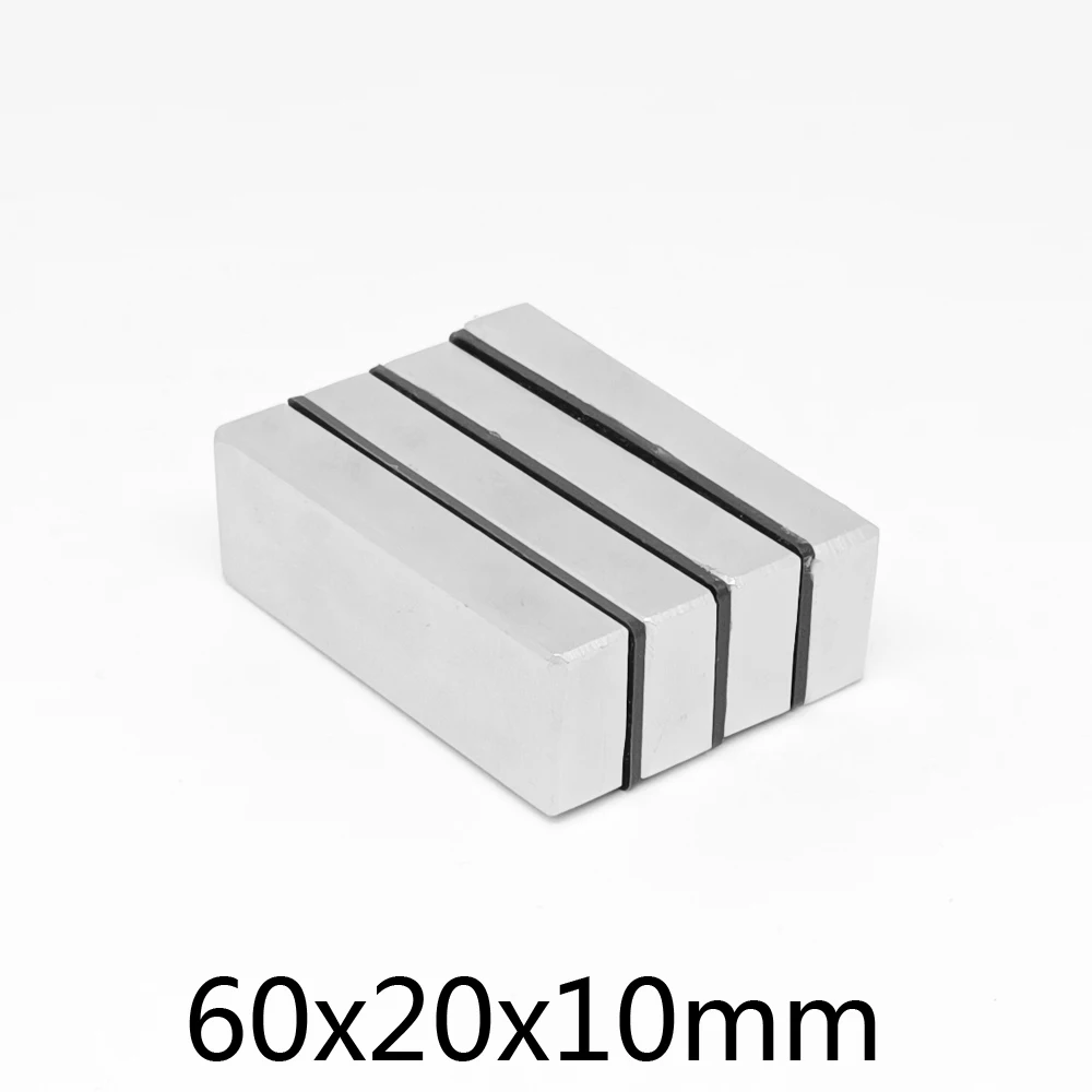 1/2/3/5PCS 60x20x10 Strong Powerful Magnets N35 Strip Block Permanent Magnet 60x20x10mm Rare Earth Neodymium Magnet  60*20*10