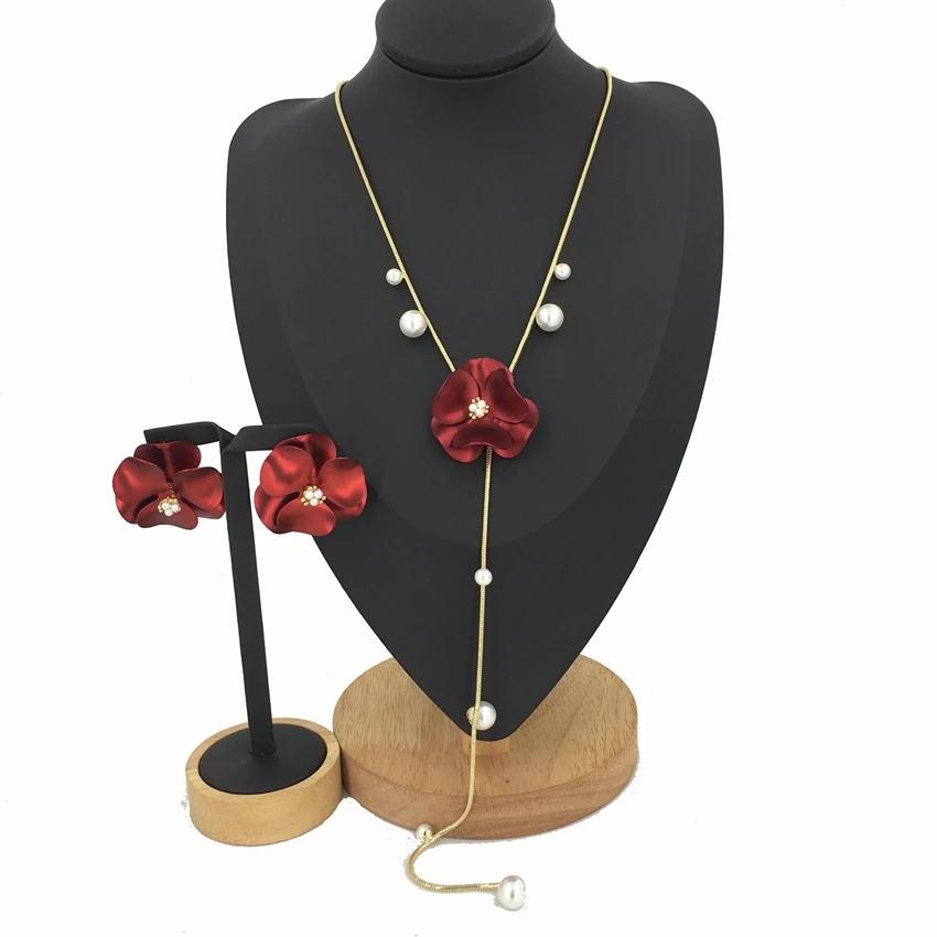 Yuminglai 24K gold plated Necklace and Earrings 2 sets of jewelry Set Flower long necklace Brazil jewelry set FHK11917