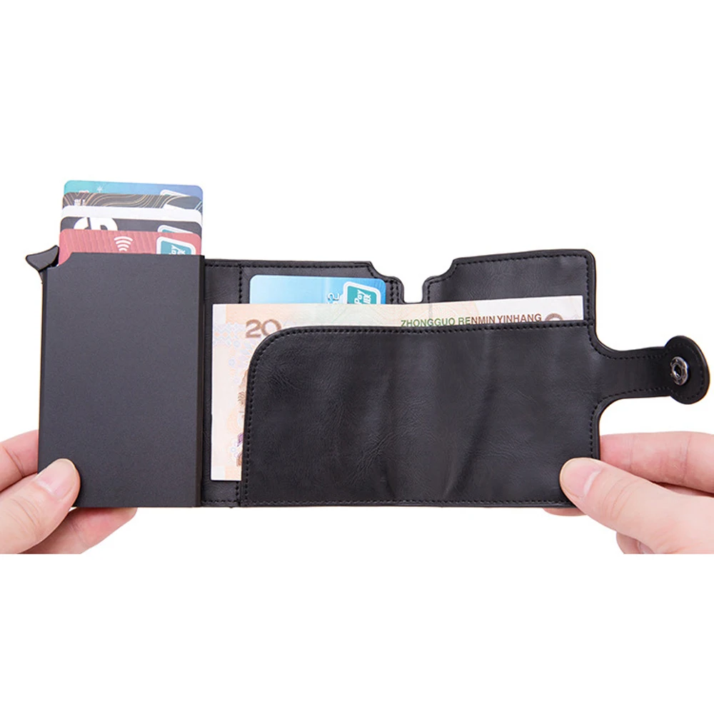 Pop-up RFID Black Wallet ID Card Case Men RFID Button Credit Card Holder High Quality Metal Aluminum Auto Coin Purse