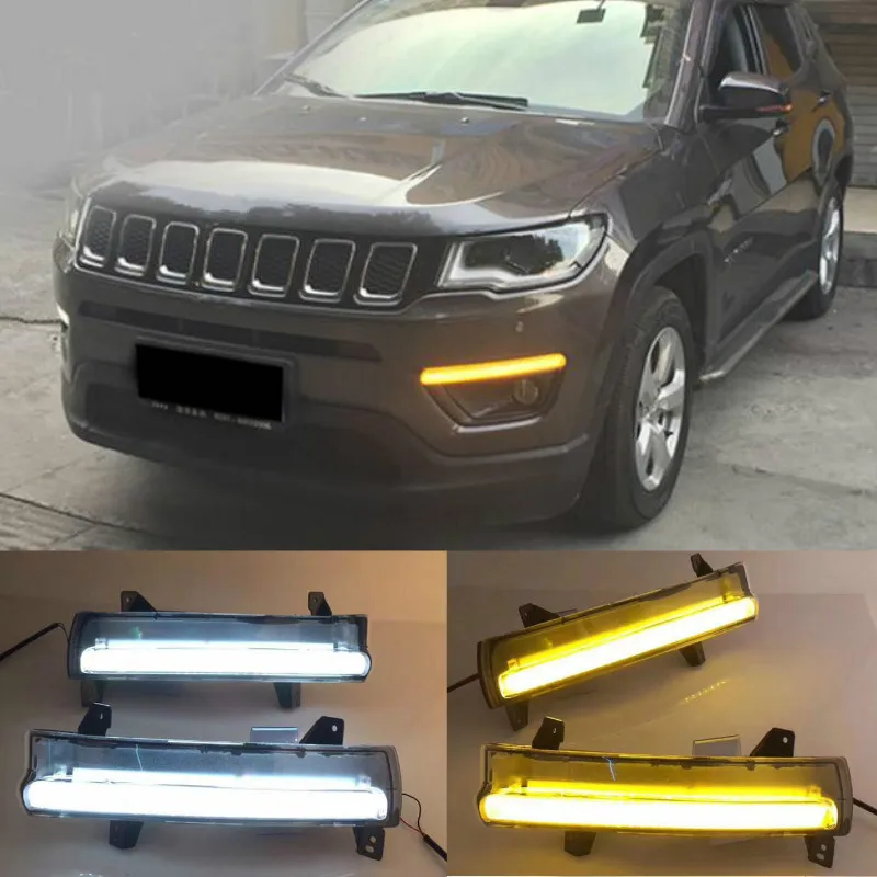 

2 шт. автомобильный Стайлинг для Jeep Compass 2017 2018 светодиодный DRL дневные ходовые огни дневного света водонепроницаемая лампа желтый сигнал поворота
