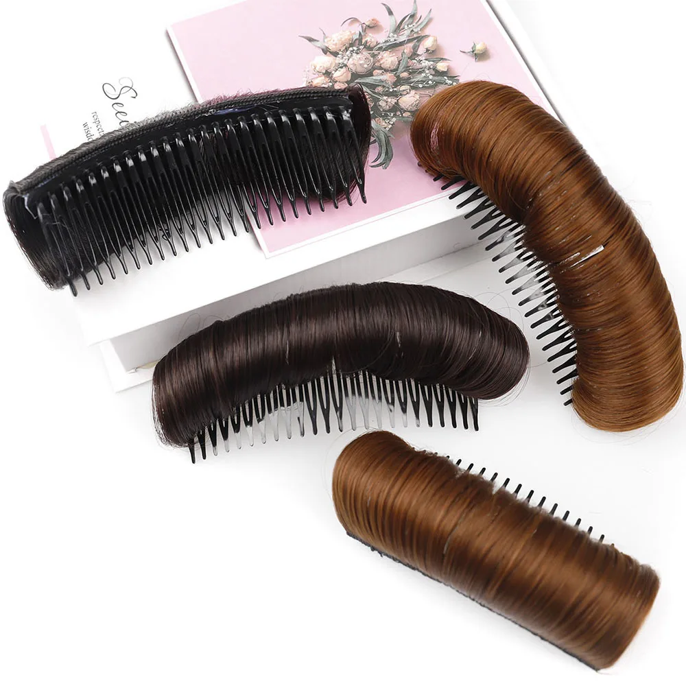 Almofadas de cabelo invisíveis sintéticas para mulheres, resistente ao calor, inserir pente, almofada de cabelo fofa, extensão natural do cabelo,