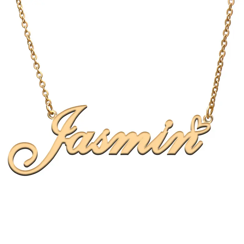 Jasmin Name Heart with Necklace for Women Stainless Steel Dainty Nameplat Pendant Jewelry Girl Mother Birthday Gift