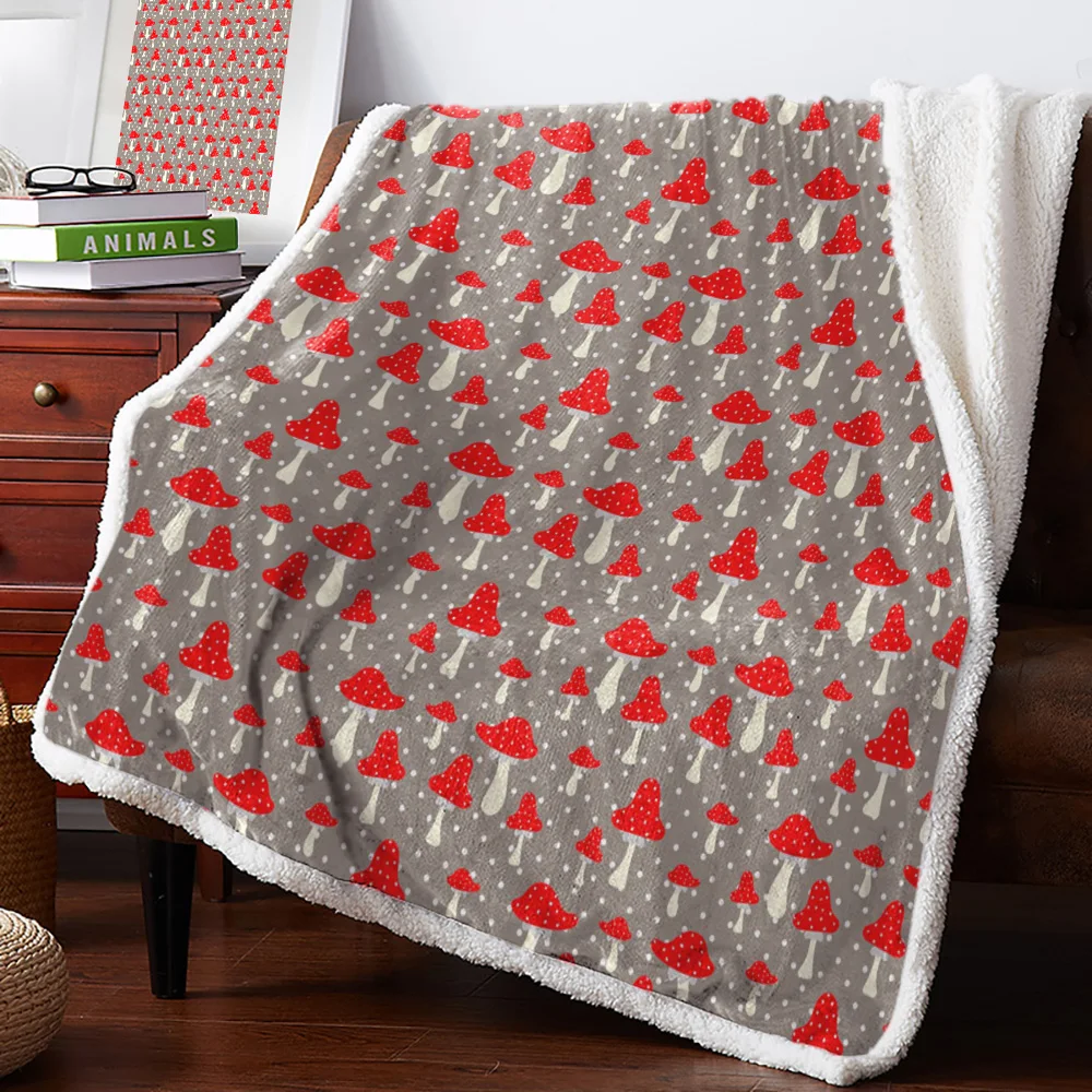 Red Mushroom Round Spots Fleece Blanket Warm Cashmere Blanket Office Sofa Supplies Blankets for Beds