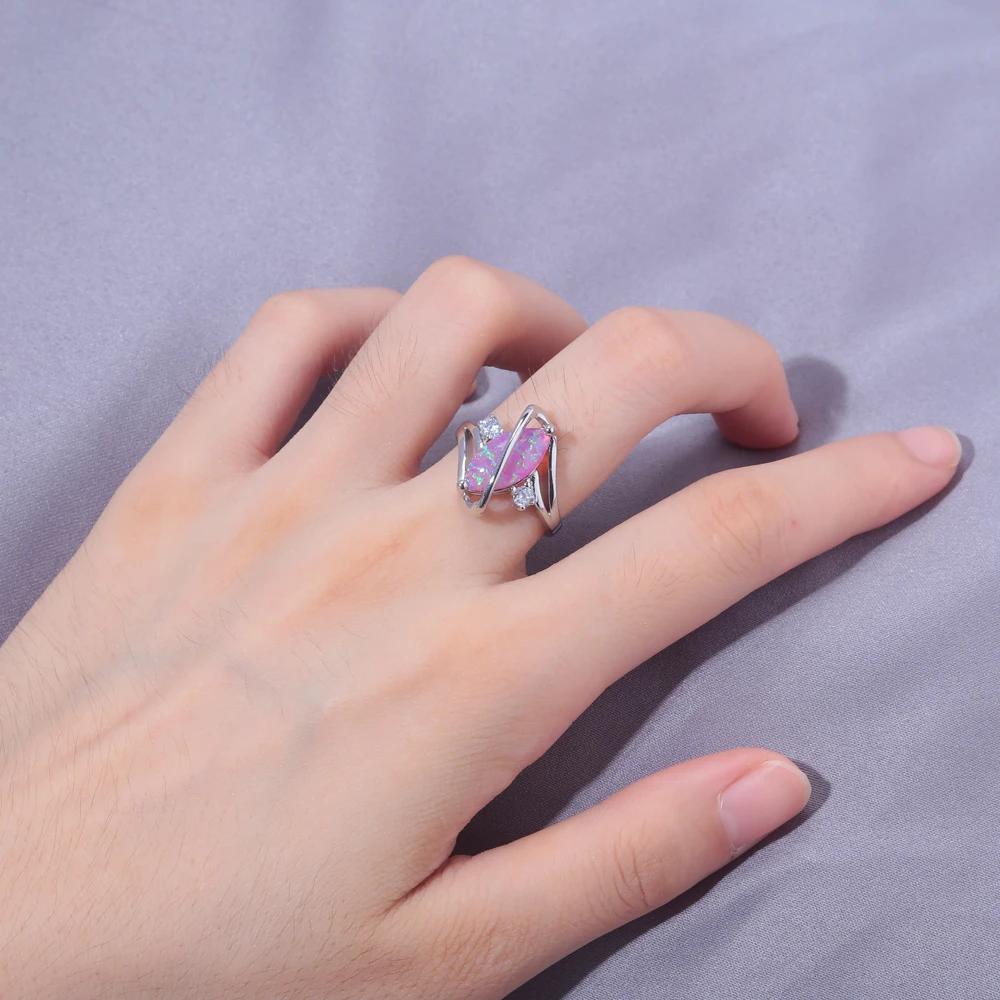 CiNily Created Pink Fire Opal Cubic Zirconia Silver Plated Wholesale Hot Sell for Women Jewelry Ring Size 6-9 OJ7106