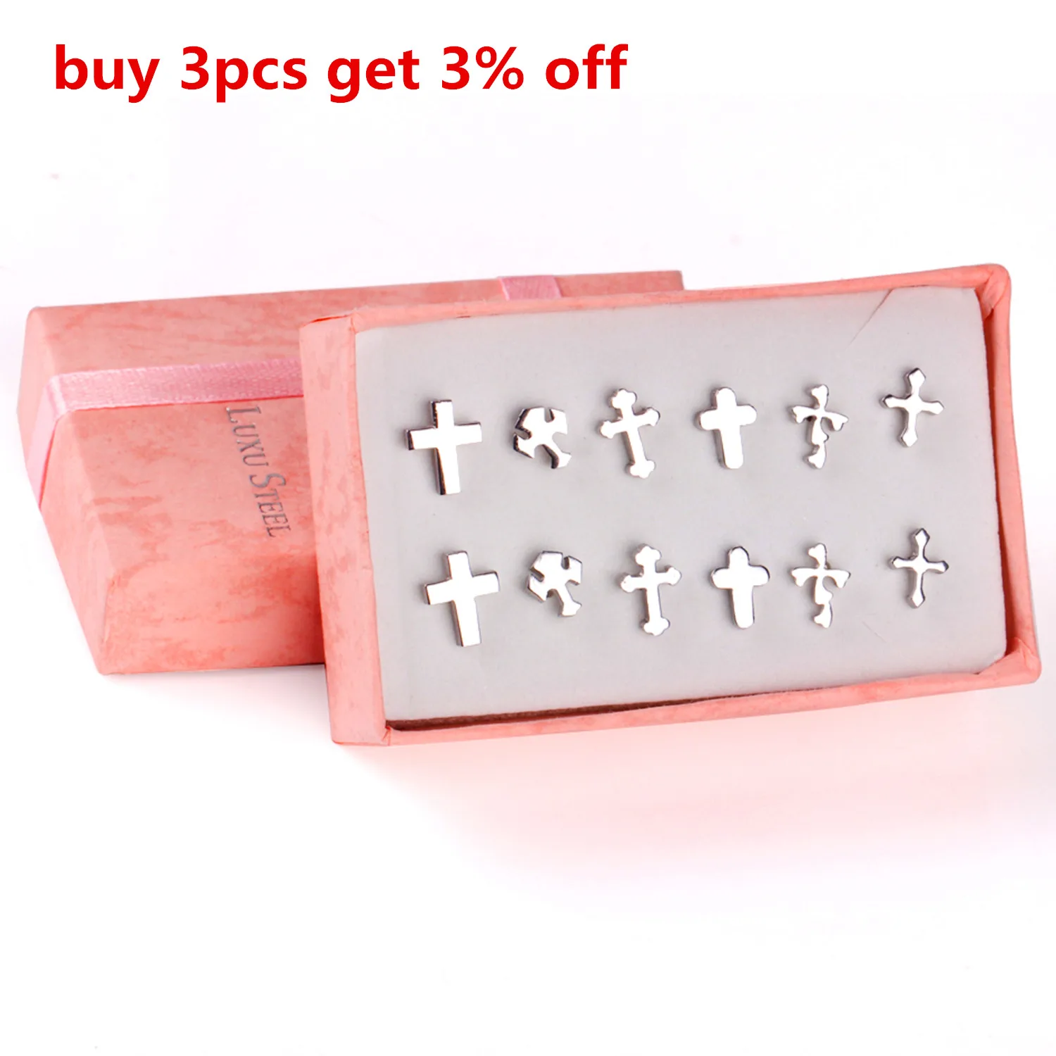 LUXUSTEEL Jesu Cross 6Pairs/Boxes Earring Sets Stainless Steel Stud Earring Jewelry Bijoux Party Collier