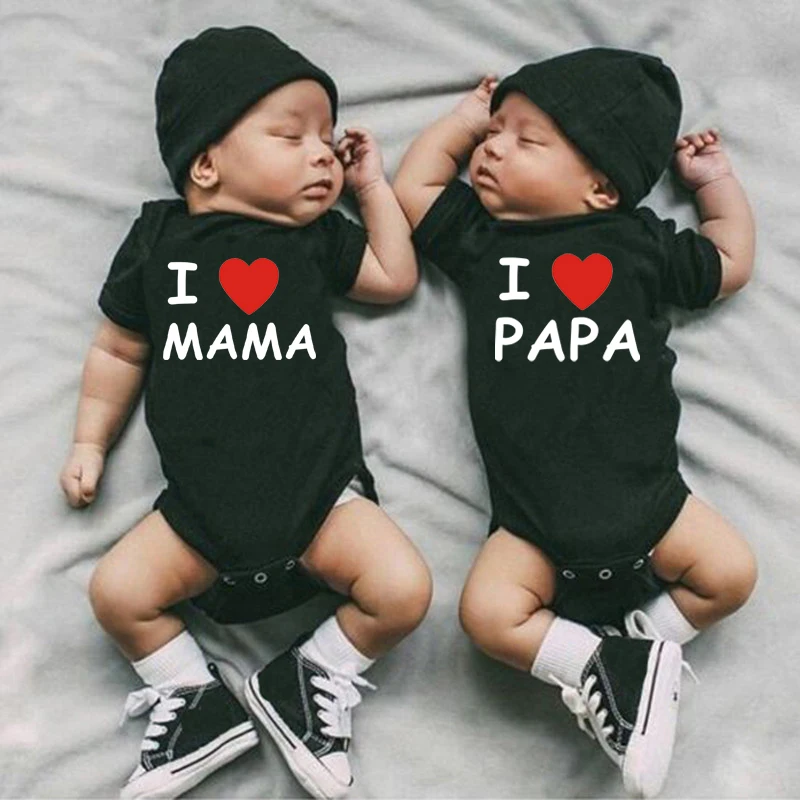 I Love Papa Mama Print Newborn Twins Bodysuits Cotton Summer Short Sleeve Girl Boy Clothing Body Baby Rompers Onesies Ropa Bebe