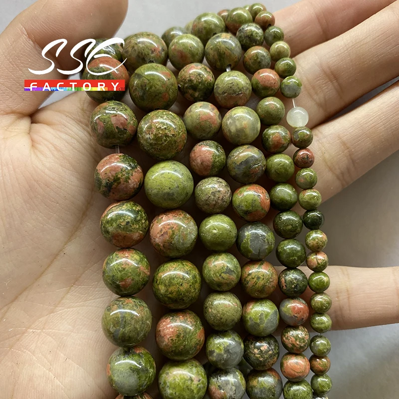 AAAAA perles en pierre Unakite naturelle, perles rondes en pierre verte, perles d'espacement en vrac 15 pouces, brin 4 6 8 10 12 MM pour la fabrication de bijoux, Bracelet DIY