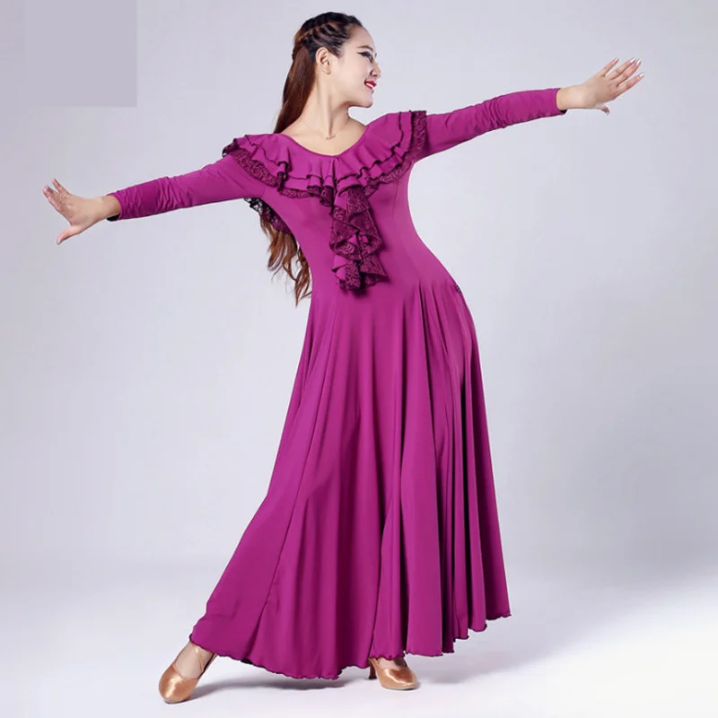 ballroom dance dress lady long dress lulu/jazz/tango/waltz dance dress competition/performance marine costumes for women