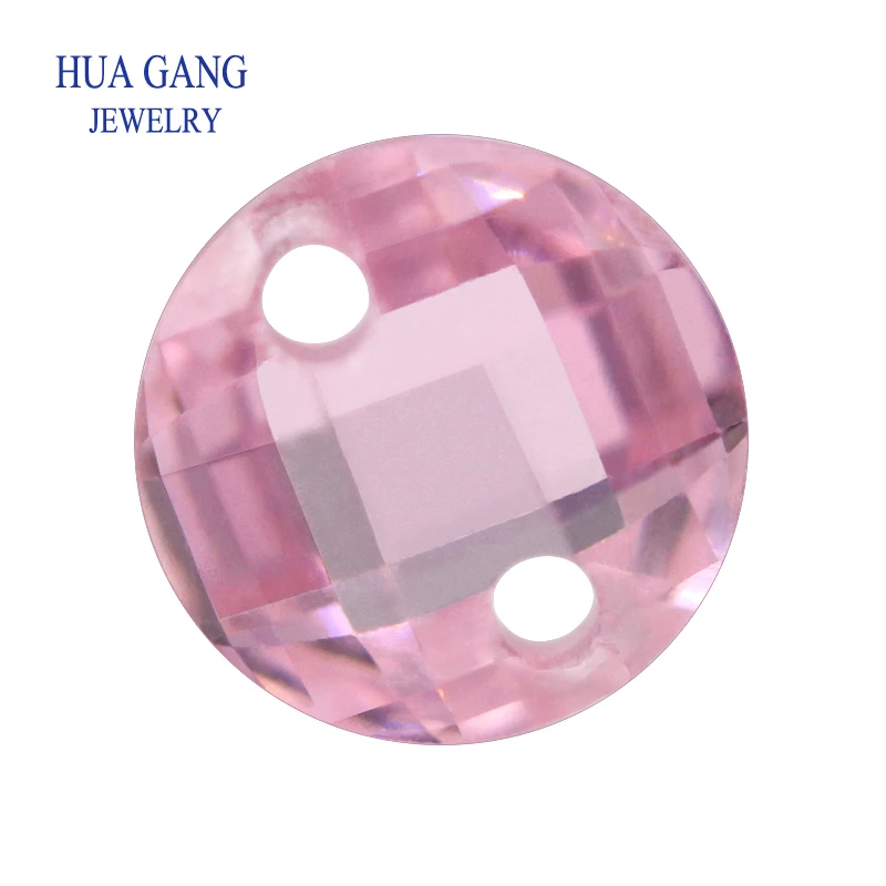 Two Holes Pink Double Checkerboard AAAAA Round Brilliant Loose Cubic Zirconia Stone CZ For Jewelry Making 3-14mm High Quality