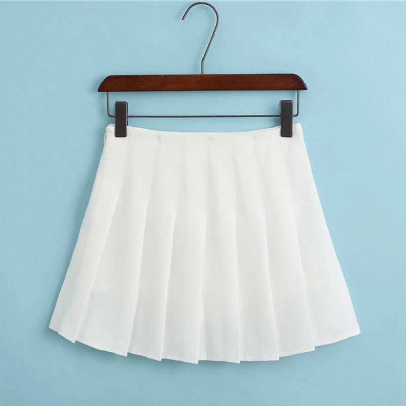 Women Summer  Fashion High Waist Pleated Solid Colors Female Mini A-Line Stitching Button Girls Dance Skirts