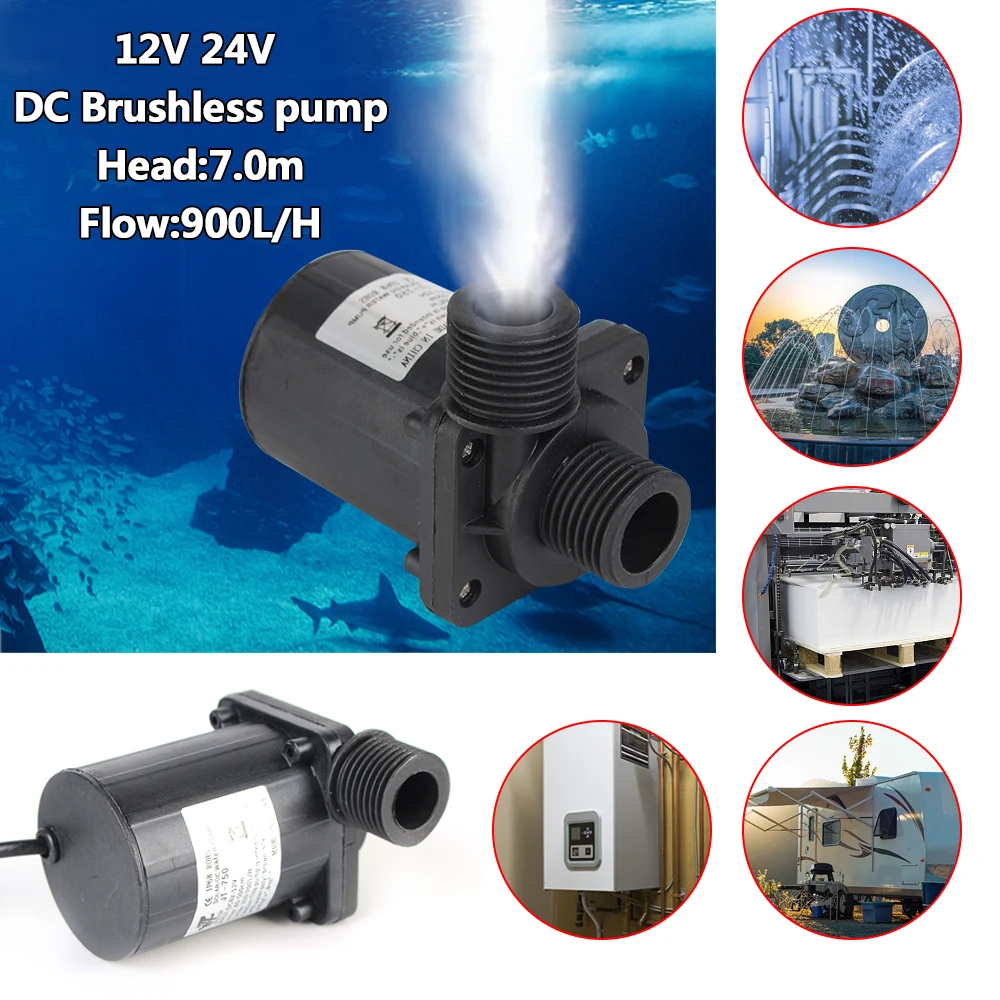 

Brushless Solar Motor Water Pump Silent 4 Points Threaded US Plug Water Heater Shower Floor Heating Booster Pump DC 12V 24V IP68