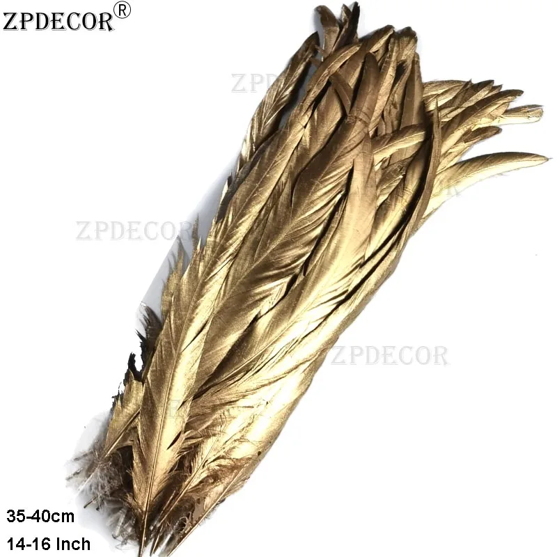 

ZPDECOR 35-40cm One-side Spray Gold Rooster Feathers for Wedding Carnival Decoration